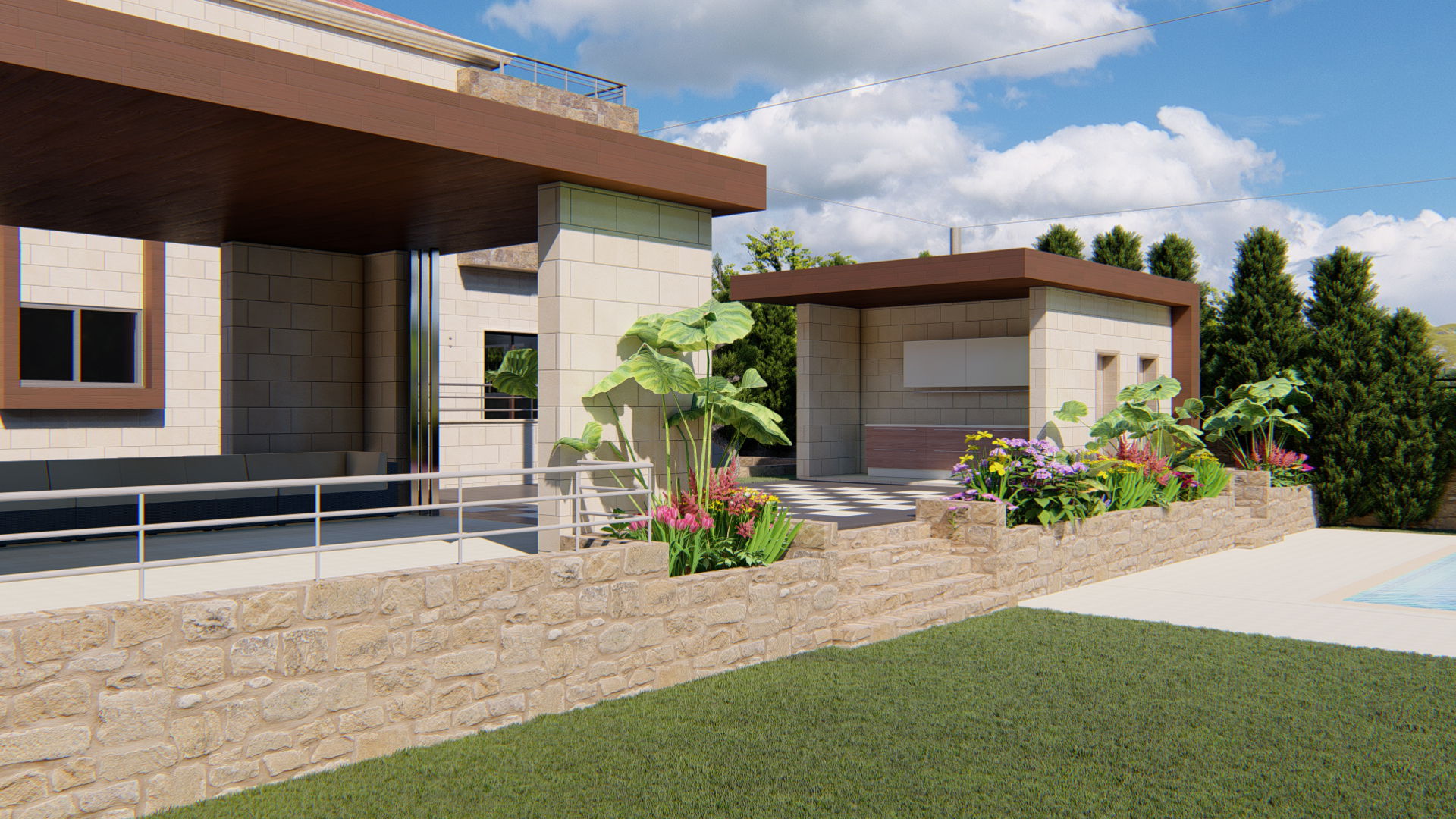 Touairi 78 projects Located in Touairi Village, South Lebanon, is a pool & garden design project with all related mechanical, electrical, structural and architectural tasks.